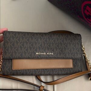 Michael Kors Monogram Crossbody with Gold Accents
